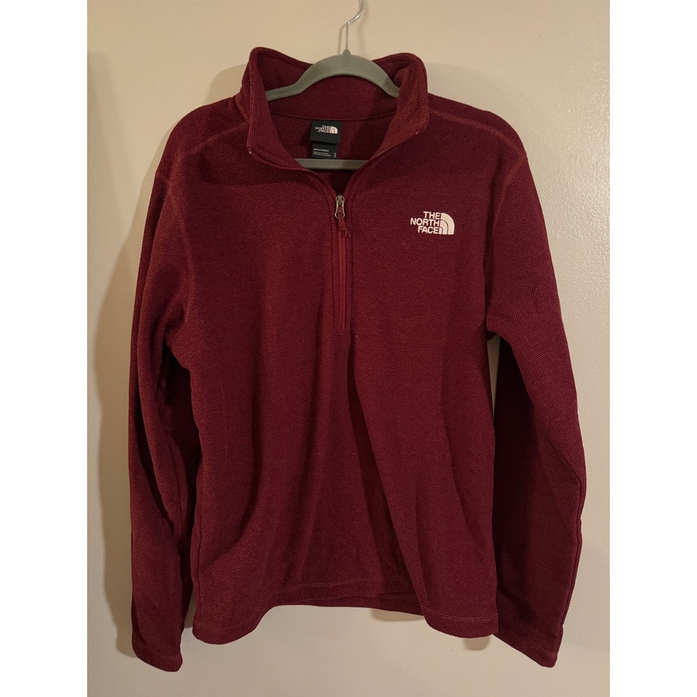 The North Face Mens Medium Burgundy 1/4 Zip Fleece Pullover Sweater Maroon
